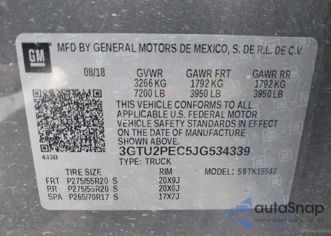 2018 GMC Sierra K1500 Denali z USA, uszkodzony, nr VIN 3GTU2PEC5JG534339